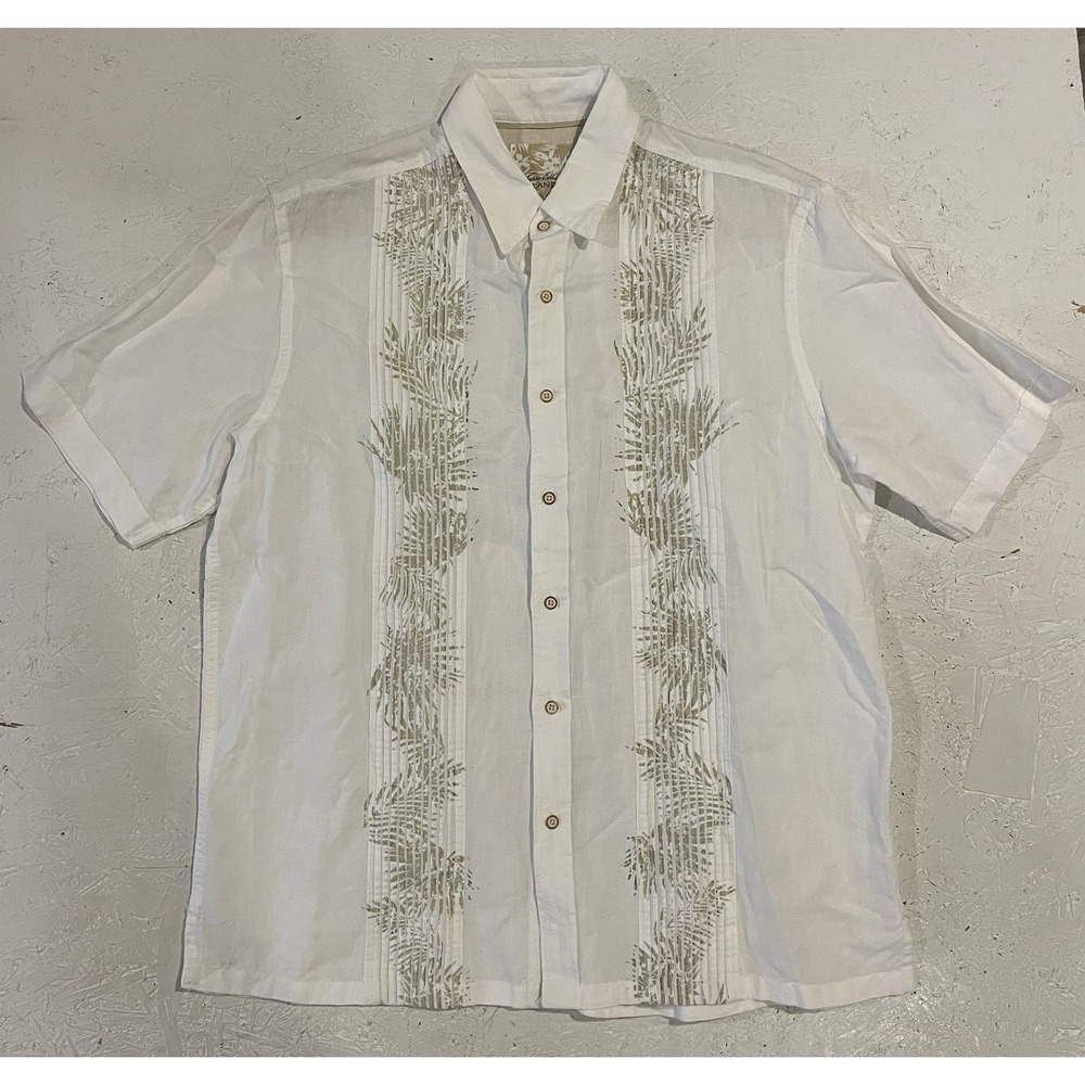 Tasso Elba Island Natural Linen Wooden Button Up Shirt Men's Size Large White - Picture 1 of 11